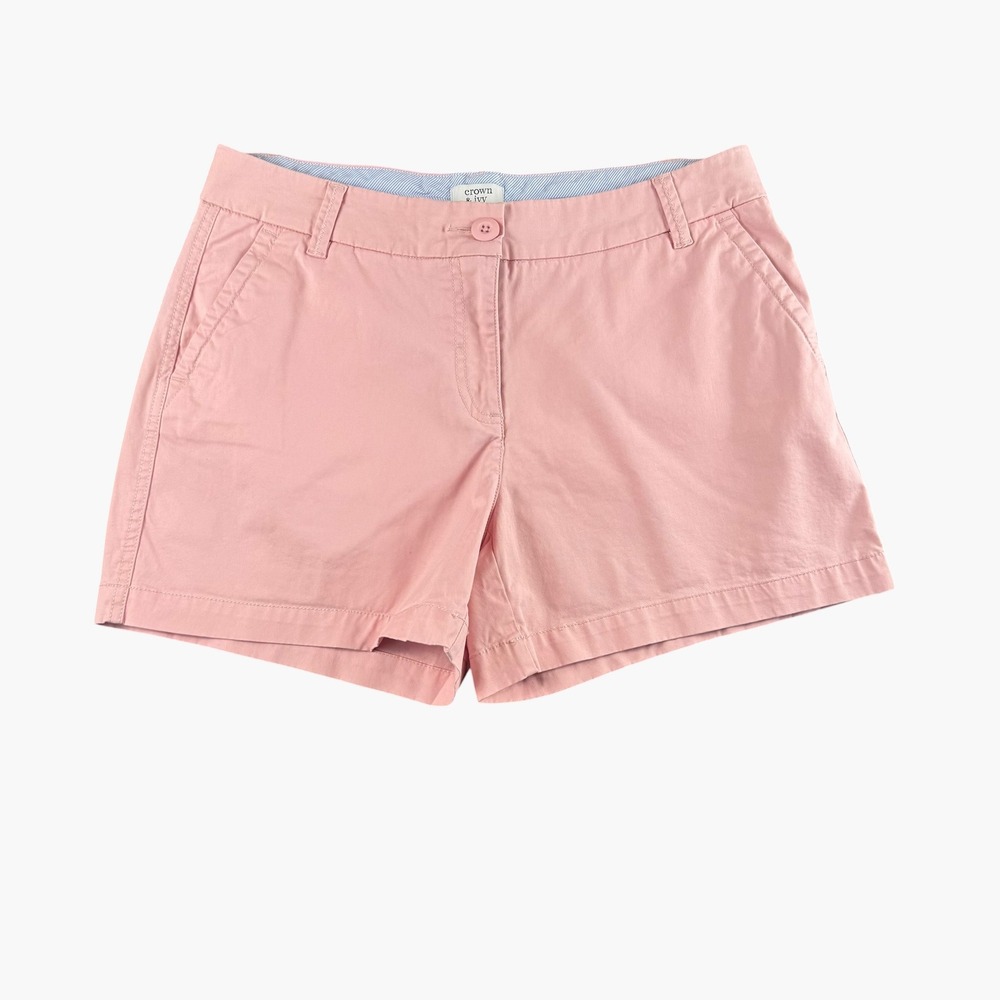 Crown & Ivy Caroline Pink Chino Shorts Womens 8P Petite Mid Rise Preppy Casual